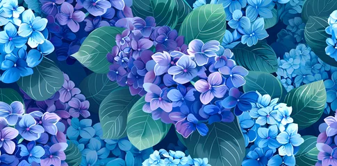 Foto auf Acrylglas Blue hydrangea pattern background, Generative AI © Jay