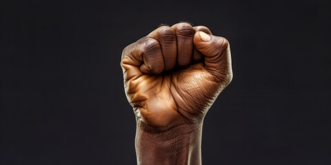 A photo showcasing a mans clenched fist against a stark black background. The image emphasizes power, resilience, and determination