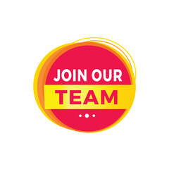 Join our team red label icon for announcement, advertising, vector. Flat design template for banner.
