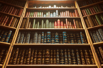 Exquisite Collection of Antique Leather-Bound Books in a Vintage Library