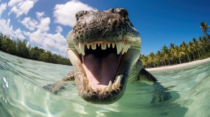 Close-up selfie portrait of a crocodile. - 767110632