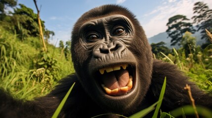 Close-up selfie portrait of a gorilla.