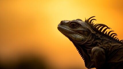 Silhouette of iguana on sunset sky. - 767110671