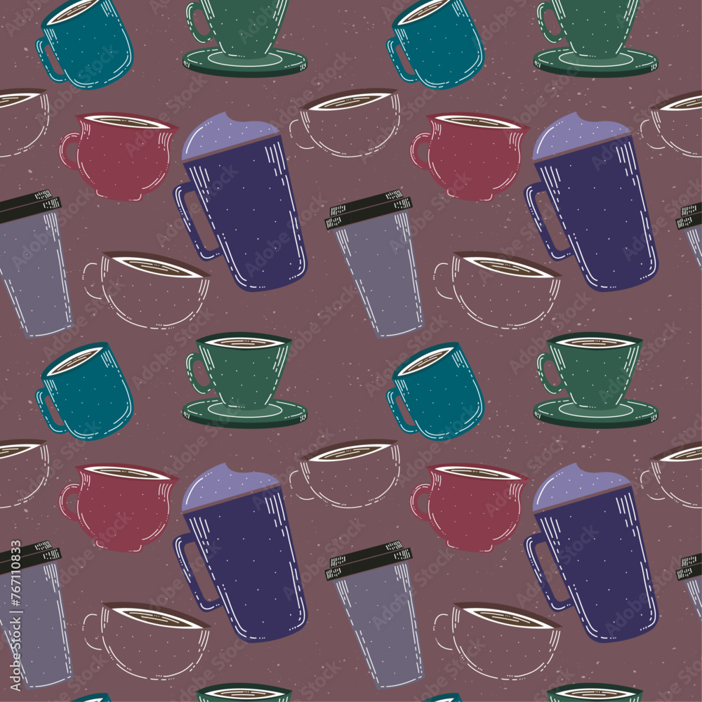 Poster retro pattern of cups. coffee shop, retro pattern.