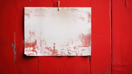 Blank paper sheet on old red wooden wall. - 767111032