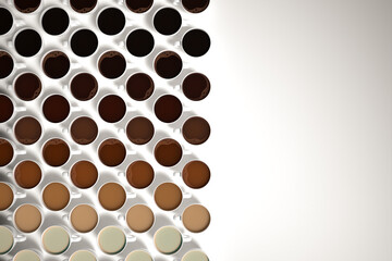 Gradient Display of Coffee Cups Showcasing Assorted Roast Shades on a Table