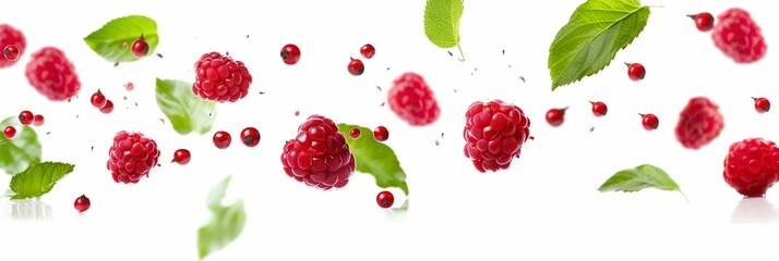 Raspberry with leaves. Raspberry isolated on white background.