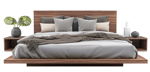 bed in bedroom isolated on white background