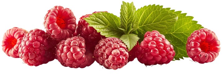 Raspberry with leaves. Raspberry isolated on white background.