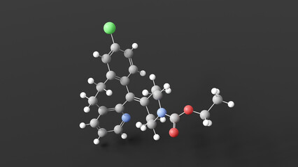loratadine molecular structure, claritin, ball and stick 3d model, structural chemical formula with colored atoms - obrazy, fototapety, plakaty