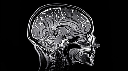 Radiografia, resonancia magnética de un cráneo humano - obrazy, fototapety, plakaty