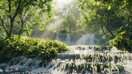 Naklejka premium Tranquil Oasis: Serene Virtual Haven for Relaxation and Meditation