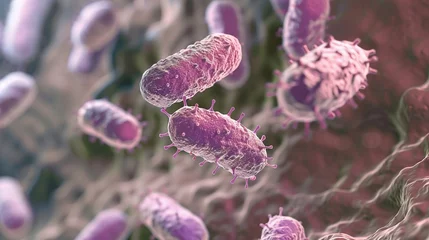 Fotobehang Close-up of bacteria causing an infection in the human body, highlighting the ongoing battle between medicine and microbial invaders © chayantorn