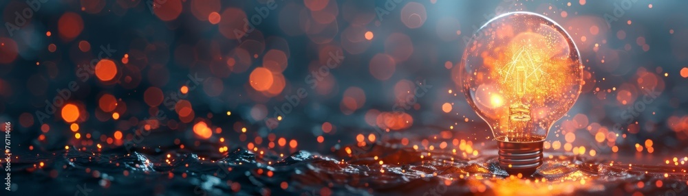 Poster creating a digital artwork featuring a glowing light bulb using advanced artificial intelligence.
