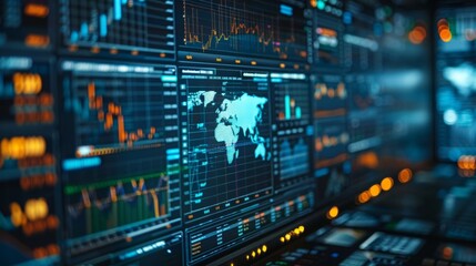 Fototapeta premium A comprehensive look at a financial display on a laptop screen, showcasing up-to-the-minute worldwide economic information