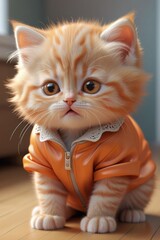 An adorable orange kitten, very sad, vertical composition