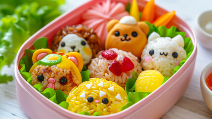 Obraz premium Healthy lunch box with fresh fruits and vegetables, colorful and balanced meal.