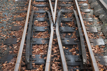Blaenau Ffestiniog Wales UK.Narrow gauge lines of the Ffestiniog Railway line.