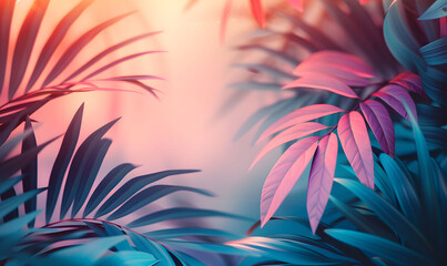 Fototapeta na wymiar Shaded Tropical Leaves with a Calm Gradient Abstract Background