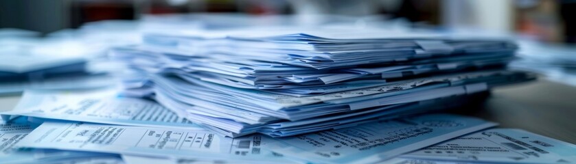 Detailed view of a stack of finished voting papers awaiting tabulation, focusing on the importance of maintaining the credibility of elections.