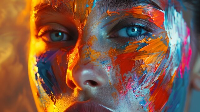 Expressive artist using vivid colors, crafting abstract backdrop
