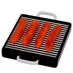BBQ Grill for camping , Juicy sausages sizzling on the grill on transparent background , 3D Rendering