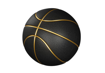 Black basketball ball with golden lines, transparent background