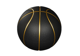 Black basketball ball with golden lines, transparent background