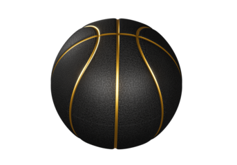 Black basketball ball with golden lines, transparent background