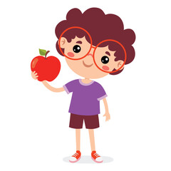 Illustration Of Kid With Apple