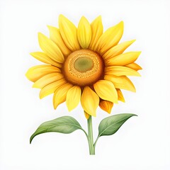 Obraz premium D Cartoon Sunflower in Pastel Watercolor Tone Vibrant Botanical Art