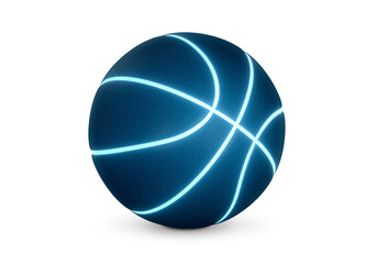 Blue basketball with bright glowing neon lines, transparent background