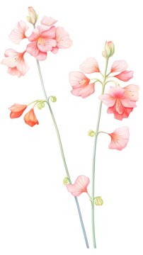 Delicate Coral Bells in Pastel Watercolor Tones on Isolated Background