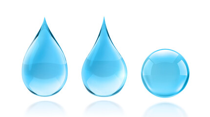 Blue shiny water drop, transparent background