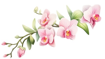 Pastel Watercolor D Cartoon Orchid Showcasing Floral - obrazy, fototapety, plakaty