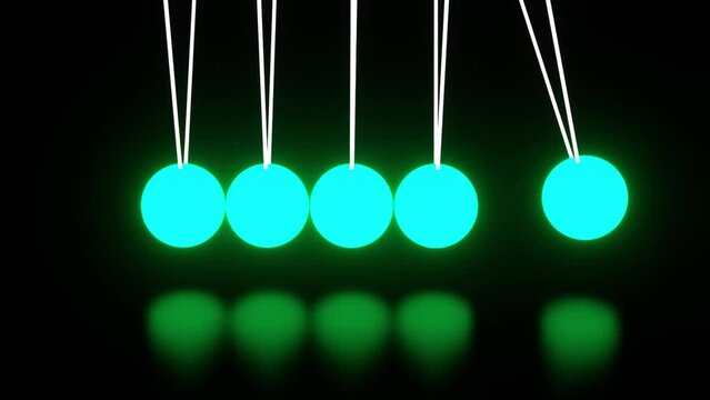 3d pendulum looping animation with blue neon ball, Newton&rsquo;s Cradle in Motion