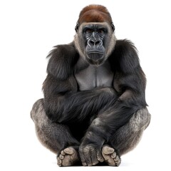 Naklejka premium Gorilla in natural pose isolated on white background, photo realistic