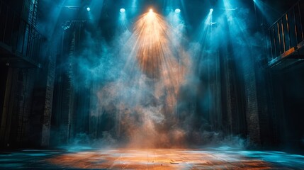Lighting: A theater stage illuminated by a spotlight - obrazy, fototapety, plakaty