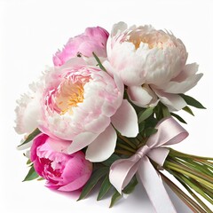 Bukiet ślubny z różowych piwonii na białym tle