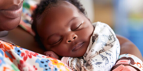 Black Newborn Baby Cuddling with Mother at Hospital