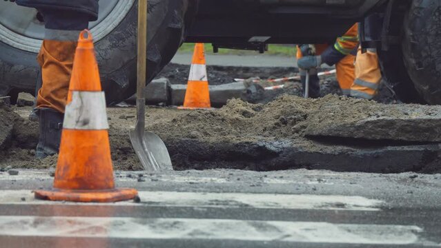 Road repair work city man equipment machine industrial street asphalt