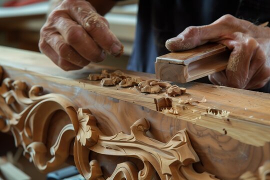 Craftsperson Fitting Together Pieces Of A Handcarved Desk