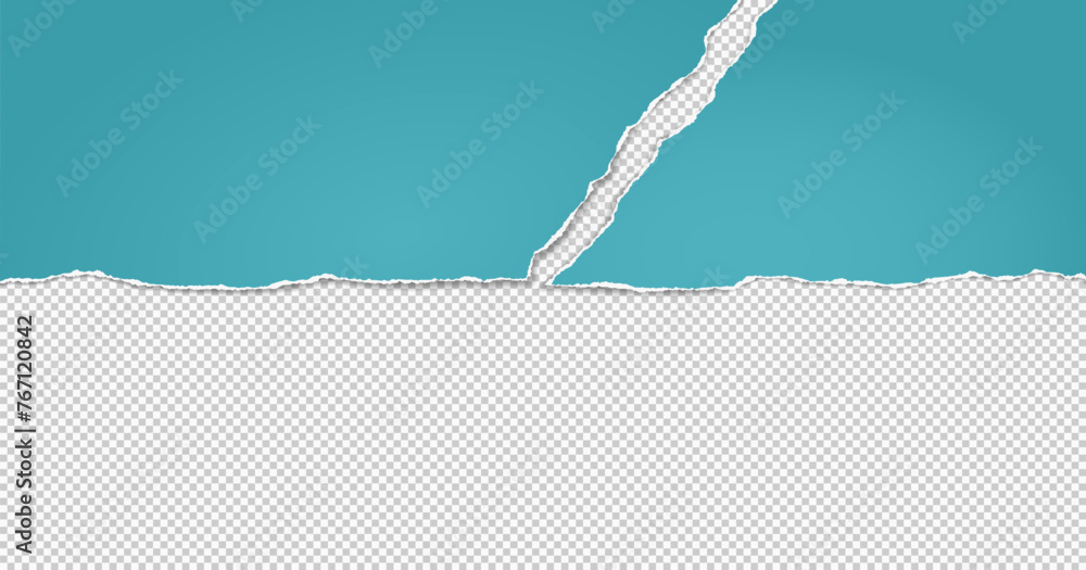 Poster turquoise paper with torn edges and soft shadow are on squared background for text.