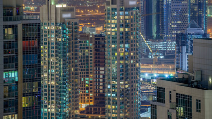 Fototapeta na wymiar Dubai downtown night aerial timelapse