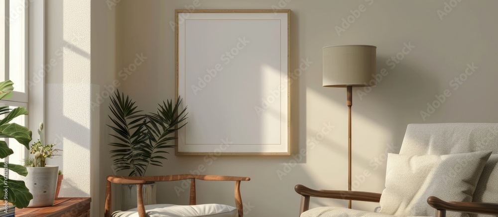 Sticker Mockup of a frame. Poster frame displayed in a comfortable room.