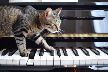 cat walking on piano keys, random notes playing