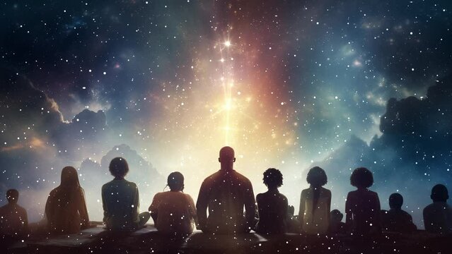 Meditation In A Group Of Diverse People Reaching A Higher Dimension And Seeing Heaven Or Paradise