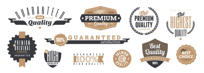 Set of premium and quality labels, emblems and badges. Vector illustration. - 767121422
