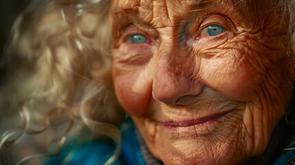 Close-up photo of old woman, beutiful old lady smiling 