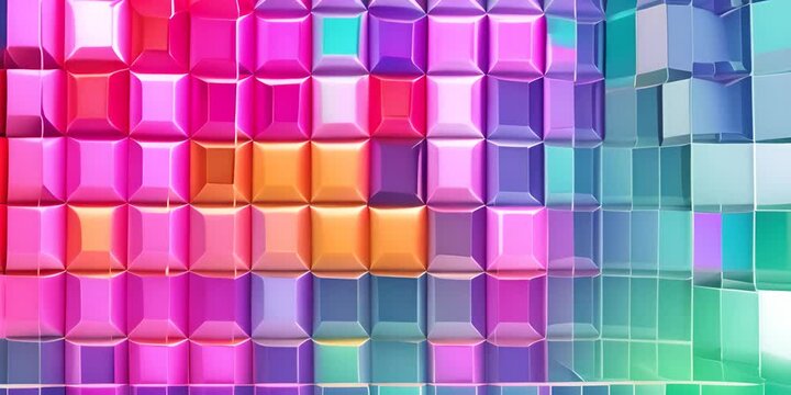 Colorful matrix of colored glass squares. Colorful eye-catching abstract background for creative and diverse content. Rainbow colored glass grid background. 4K Video